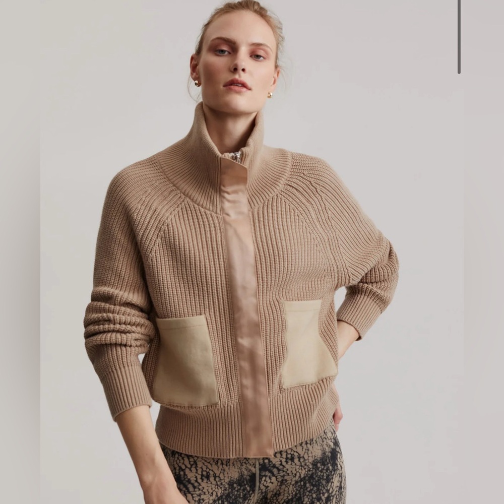 Varley Beige Ribbed Cardigan